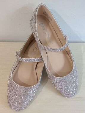 New! Betsey Johnson Mary Jane Flats Silver Jewels Size 7.5